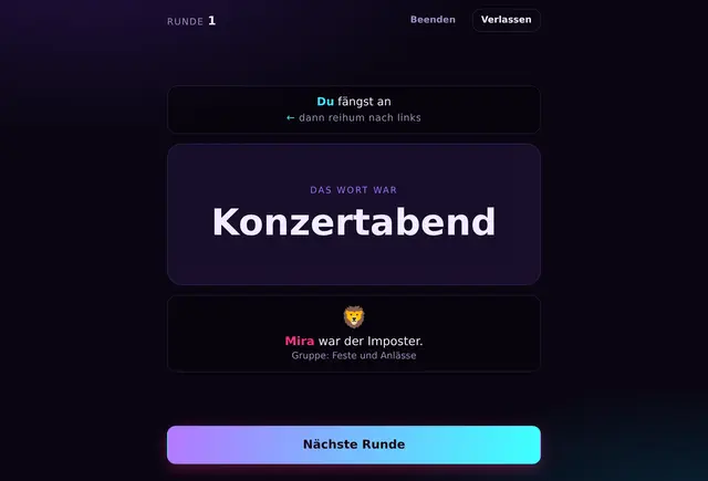 Bildschirmfoto aus einer Partie Imposter